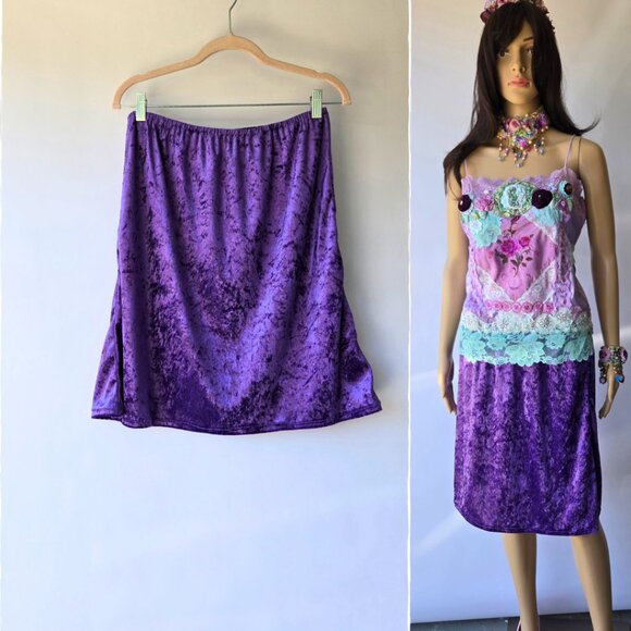 Boho Purple Velvet A-Line Skirt Vintage-Style Midi Length Purple Skirt - Picture 2 of 8